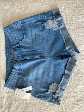 Light Blue Distressed Denim Shorts
